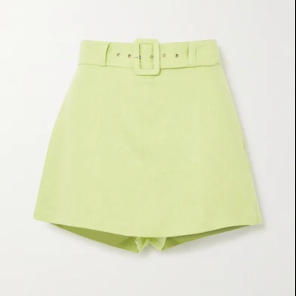 NWT - FAITHFULL THE BRAND CELIA BELTED LINEN SKORT - pistachio green